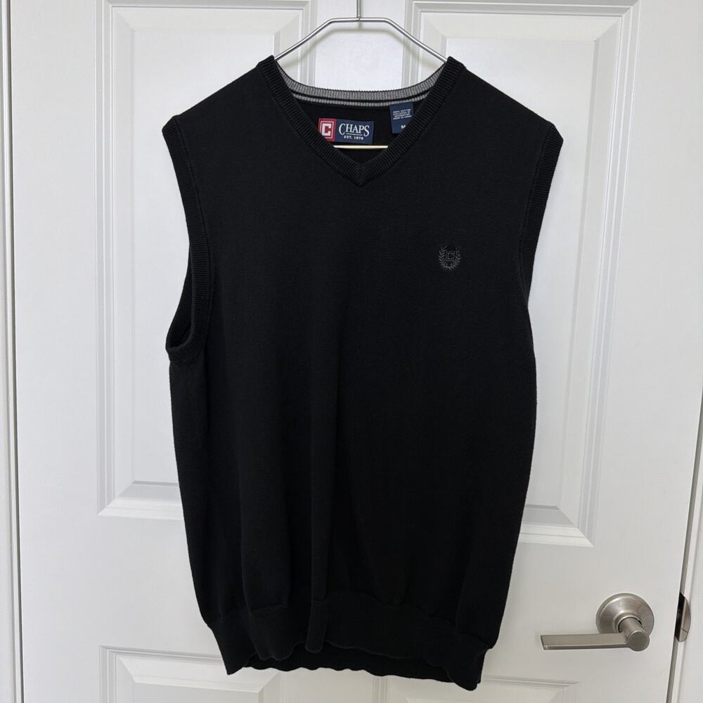 CHAPS Cotton Pullover Knit Sweater Vest- Black Size M